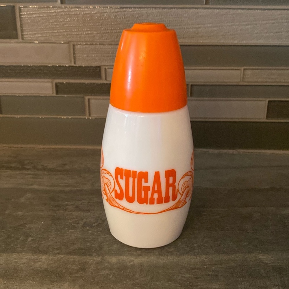 Vintage Gemco Milk Glass Orange Mushrooms Sugar